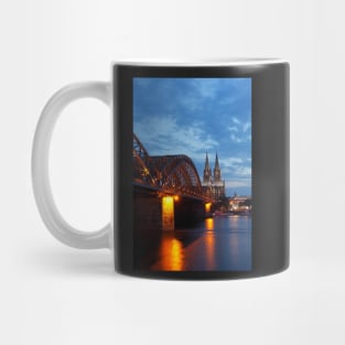 Cologne Cathedral, Dom, Hohenzollern Bridge, dusk, Cologne, Germany Mug